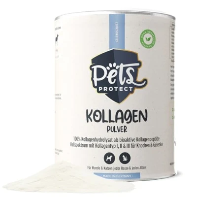 Abbildung von Pets PROTECT reines Kollagen Pulver für Hunde &amp; Katzen 300 g Gelenk Gesundheit Hund Hydrolysat aus Deutscher Herstellung 100% natürlich Collagen mit maximaler Nährstoffdichte