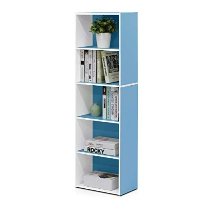 Abbildung von Furinno Luder 5 stufiges, wendbares, farbiges Bücherregal mit offenem Regal, Weiß/Hellblau