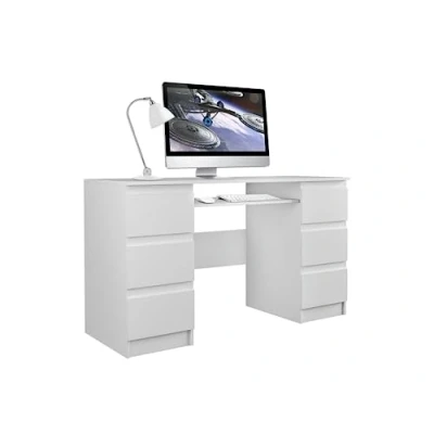 Abbildung von VBChome Schreibtisch 130 x 51 76 cm Weiß Matt mit 6 Schubladen Computer Bürotisch Computertisch Arbeitstisch PC Tisch Laptoptisch