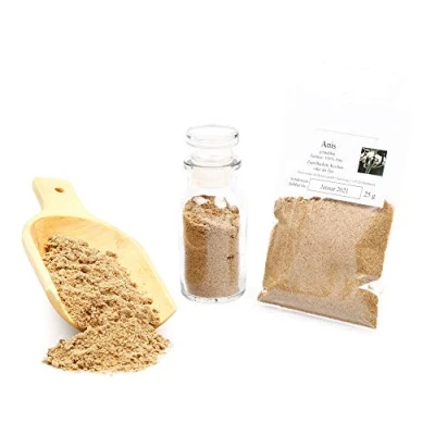 Abbildung von Anis gemahlen, Anissamen, Brotgewürz, Wurstgewürze, Bratengewürz, Weihnachtsgewürz, Kuchengewürz, Backzutaten, Ansatzgewürz Likör, glutenfrei, 25g