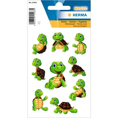 Abbildung von HERMA 15463 Aufkleber Schildkröte klein groß, 9 Stück, Wackelaugen Tiere Sticker mit lustigen Turtles Schildkröten Motiv, Kinder Etiketten für Fotoalbum Tagebuch Scrapbooking Geburtstag Briefe Basteln