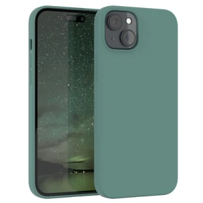 Abbildung von EAZY CASE Premium Silikon Handyhülle kompatibel mit iPhone 15 Plus Slimcover Kameraschutz und Innenfutter, Silikonhülle, Schutzhülle, Bumper, Handy Case, Hülle, Softcase, Pinien Grün