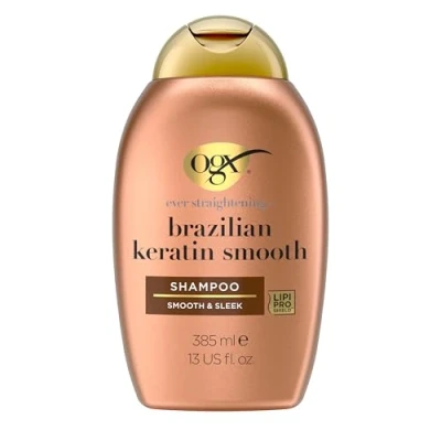 Abbildung von OGX Brazilian Keratin Smooth Shampoo glättendes Haarpflege mit neuer Formel für geschmeidiges, glattes &amp; glänzendes Haar 385 ml