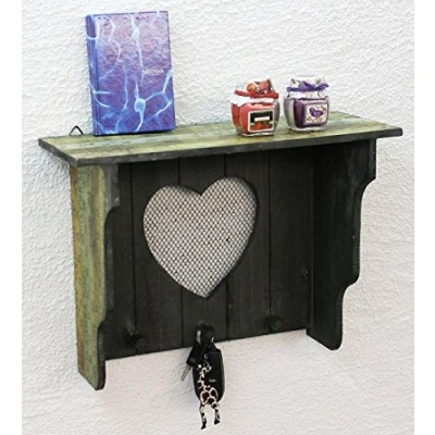 Abbildung von DanDiBo Schlüsselregal Holz Herz Schlüsselkasten Schlüsselbart Wandregal A12020 Wandkosole Vintage Shabby Hakenleiste Regal Briefablage