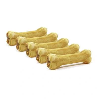 Abbildung von DOGBOSS 100% Natur Kauknochen Hundeknochen, Rinderhaut mit Strauß, 5 Stück 17 cm