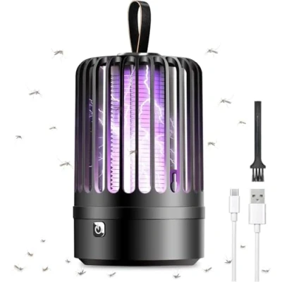 Abbildung von Mückenvernichter Lampe, elektrischer Mückenvernichter, wiederaufladbarer Fliegenvernichter, tragbarer Insektenvernichter mit Nachtlicht, lockt fliegende Insekten an für Camping im Innen Außenbereich