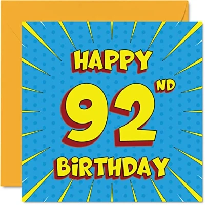 Abbildung von Lustige Geburtstagskarte zum 92. Geburtstag für Männer Frau Comicbuch Happy Birthday Glückwunschkarte Oma, Opa, Mutter, Papa, 145 mm x Grußkarten,