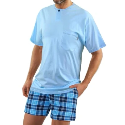 Abbildung von sesto senso Herren Schlafanzug Kurz Kariert Pyjama Baumwolle Kurzarm T Shirt Pyjamahose Zweiteilig Set 4XL 2629/13
