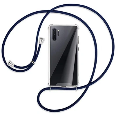 Abbildung von mtb more energy Handykette kompatibel mit Samsung Galaxy Note 10 Plus, 10+ (SM N975, 6.8&#039;&#039;) dunkelblau Befestigung unten Smartphone Hülle zum Umhängen Anti Shock Full TPU Case
