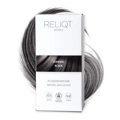 Abbildung von RELIQT Naturals Pflanzenhaarfarbe Schwarz 100% natürlich &amp; permanent 100 g Haarfarbe für gründliche Grauhaarabdeckung gesunden Glanz Naturkosmetik Haarfärbemittel zusatzstofffrei