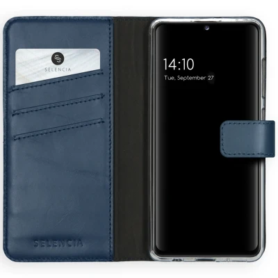 Abbildung von Samsung Galaxy A41 Hülle Echtleder Selencia Klapphülle Handyhülle Blau