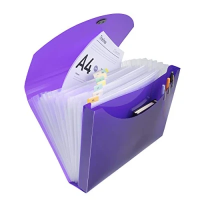 Abbildung von Exacompta 58770E Premium Kunststoff Fächermappe Iderama mit Gummizugverschluss DIN A4 13 transparente Fächer, 1 Stück Zufallsfarbe