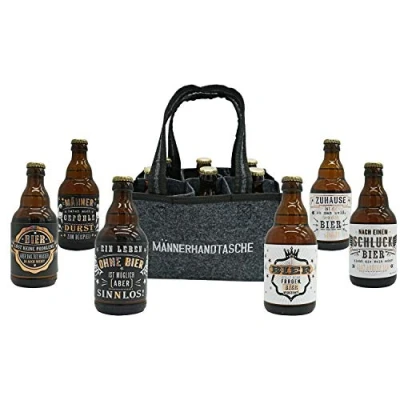 Abbildung von Jack&#039;s Männerhandtasche/gefüllt mit 6 Bierflaschen/witzige Sprüche/Herrengeschenk/Partygeschenk/Sixpack/für echte Männer