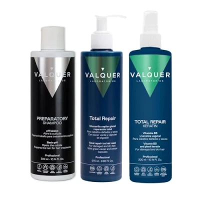 Abbildung von Valquer Damaged Hair Repair Treatment Packung mit Vorbereitungsshampoo + Keratin Ice Mask Reparaturpackung für stark geschädigtes Haar