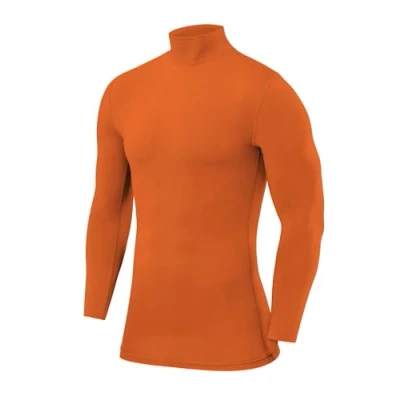 Abbildung von PowerLayer Kompressionsshirt Herren Compression Shirt Funktionssshirt Langarm Laufshirt Mock Neck Sportshirt Longsleeve Oberteil Unterziehshirt Orange, XXL