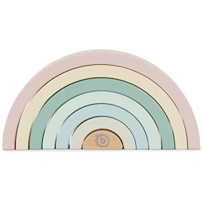 Abbildung von Bieco Stapelspielzeug Motorikspielzeug Baby Regenbogen aus Holz Bausteine in Pastel Farben Puzzle Bogen Steckspiel Bunter ab 1 Jahr