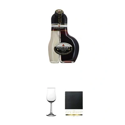 Abbildung von Sheridan&#039;s Coffee Irish Likör 0,5 Liter + Whisky Nosing Gläser Kelchglas Bugatti mit Eichstrich 2cl und 4cl 1 Stück Schiefer Glasuntersetzer eckig ca. 9,5 cm Durchmesser