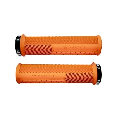 Abbildung von Peaty&#039;s Monarch Grips Orange/Rändel/Dünn Rennkontrolle, langlebig, ergonomische Fingerstangen, Komfort Daumenpolster, ganztägiges Reiten, Allwetter und Gelände, MTB Enduro Downhill E Bike