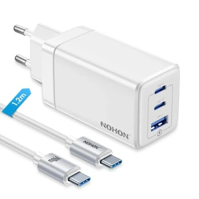 Abbildung von NOHON USB C Ladegerät Fast Charger: 65W GaN 3 Port Schnellladegerät PD3.0 mit 140W Typ 1.2M ladekabel PPS kompatibel iPad Pro Air Galaxy S23 für iPhone 15 14 13 12 Mini Max Weiß
