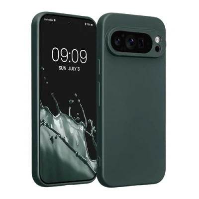 Abbildung von kwmobile Handyhülle kompatibel mit Google Pixel 9 Pro Hülle weiche Silikon Case metallisch schimmernd in Metallic Petrol
