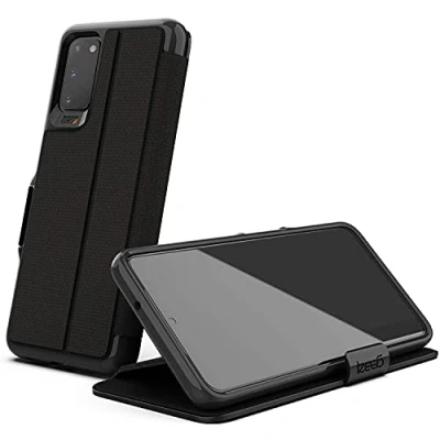 Abbildung von Samsung Galaxy S20 Hülle Kunstleder Gear4 Klapphülle Handyhülle Schwarz Shockproof/Stoßfest