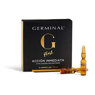 Abbildung von Germinal mit Soforteffekt Das Gesichtsserum Maisproteinen und Gingseng Extrakten verleiht Ihrem Gesicht einen Flash sofortigen Lift Effekt. Produkt besteht aus 5 Ampullen zu je 1,5 ml
