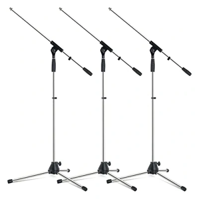 Abbildung von Pronomic Mikrofonständer MS 25C Pro 3x Set dreibeinig mit Gummifüßen Galgen in Länge und Neigung verstellbar Robuste Klemmen Schrauben Inklusive Kabelklemmen Reduziergewinde Chrom