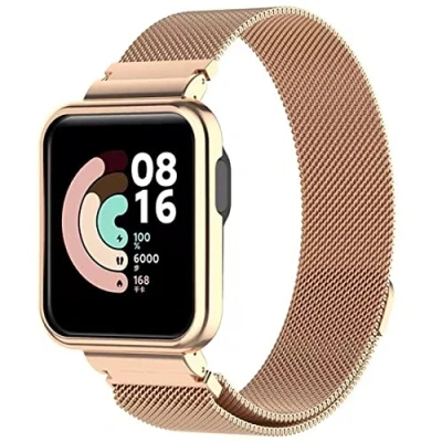 Abbildung von Keecuty Kompatibel für Xiaomi Mi Watch Lite Armband Redmi Watch, Metall Ersatzarmband Wasserdicht Edelstahl Replacement Wrist Strap Zubehör Uhrenarmband Roségold