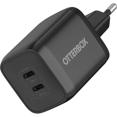 Abbildung von OtterBox Standard EU 65W USB C PD GaN 2 Port Ladegerät, 45W + 20W PD, Schnelllade Gerät für Smartphone und Tablets, Sturzgeschützt Robust, Schwarz