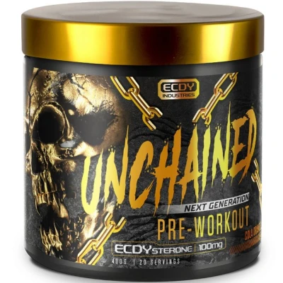 Abbildung von UNCHAINED Pre Workout Booster mit Koffein und Ecdysterone 400 g Fitness L Arginin, Citrulin Malat &amp; Beta Alanin Preworkout 100% Fokus, Pump Energy Cola Orange