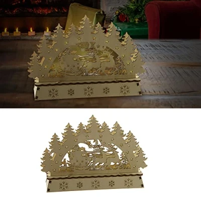 Abbildung von Cepewa LED Schwibbogen Schlitten Rentier 14x10,5x5cm Sperrholz batteriebetrieben Fensterdeko Weihnachtsbeleuchtung