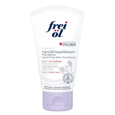 Abbildung von frei öl Hydrolipid Hand &amp; NagelBalsam Mikrobiom, 6 in 1 Wirkung, Pflege für extrem trockene und sensible Hände, mit pharmazeutischem Hyaluron, Handcreme, vegan, 75 ml