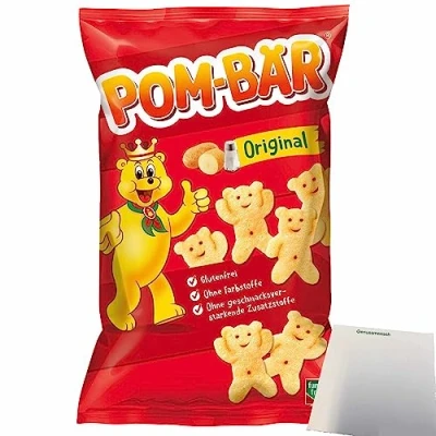 Abbildung von Funny Frisch Pom Bär Kartoffel Snack Glutenfrei (75g Packung) + usy Block