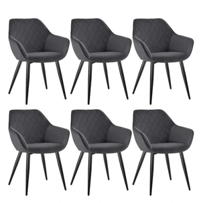 Abbildung von WOLTU Esszimmerstühle 6er Set Küchenstühle Wohnzimmerstühle Polsterstühle Sessel, Armlehnstühle mit Rückenlehne, für Esszimmer, Küche, Wohnzimmer, Samt, Metallbeine, Dunkelgrau, BH153dgr 6