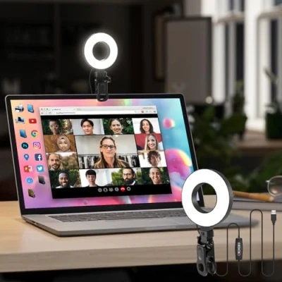 Abbildung von Mojimdo LED Ringlicht für Handy und Laptop, Selfie Licht mit 3 Farbtemperaturen 5 Helligkeitsstufen, USB Videolicht Videokonferenz, Zoom, YouTube, TikTok, Makeup, Fotografie