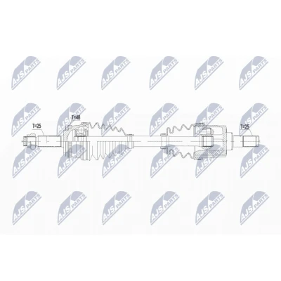 Abbildung von NTY NPW KA 384 Antriebswelle Vorderachse links 634 Schaltgetriebe KIA: RIO 2, 2 Stufenheck