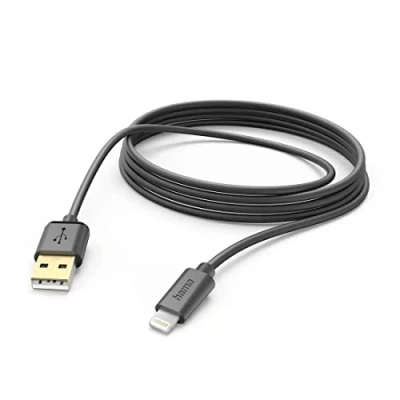 Abbildung von Hama Ladekabel USB A auf Lightning (iPhone Ladekabel, Kabel, iPhone 14 13 12 11 Pro Max Plus mini SE XS XR X 8 7, iPad Air mini, iPod, MFI zertifiziert, vergoldet, 3m) schwarz