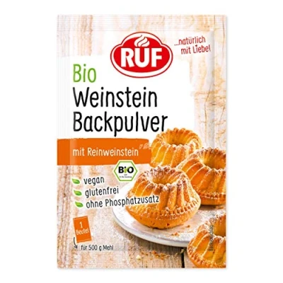 Abbildung von RUF Bio Weinstein Backpulver, ohne Phosphatzusatz, Backtriebmittel zum Backen von Kuchen, Torten, Muffins und Cupcakes, glutenfrei vegan, 3 x 20g