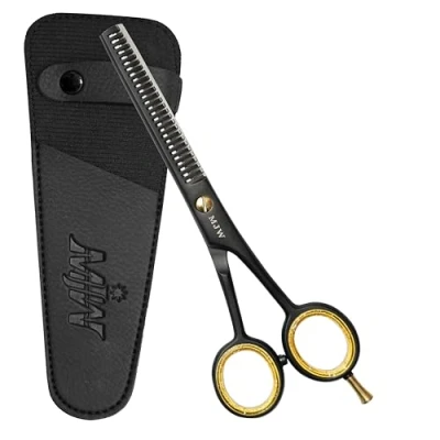 Abbildung von MJW Haarausdünnungsschere Haarschneideschere aus Edelstahl, professionelle Friseurschere zum Verblenden, ideale Schere Strukturieren und Schichten für Männer Frauen (Black, Thinning)