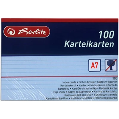 Abbildung von Herlitz 1150507 Karteikarten, A5, Weiß, Blau, A7 / 200 Karten, 100 Stück