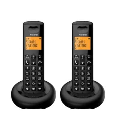 Abbildung von Alcatel E160 Duo Schwarz Schnurlostelefon DECT mit Blockierung unerwünschter Anrufe, großes Display orangefarbener Hintergrundbeleuchtung, leicht zu lesen, klassische und polyphonische Klingeltöne