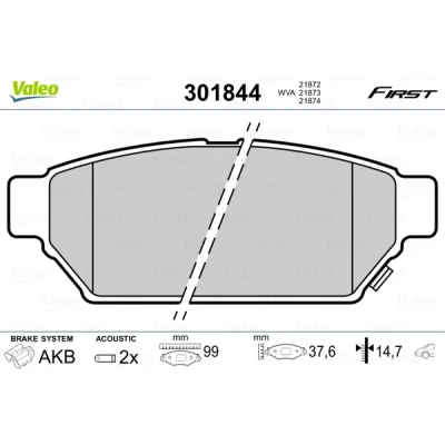 Abbildung von VALEO 301844 Bremsbelagsatz FIRST Hinterachse inkl. Verschleißwarnkontakt ohne Anti Quietsch Blech MITSUBISHI: Carisma Schrägheck, Limousine