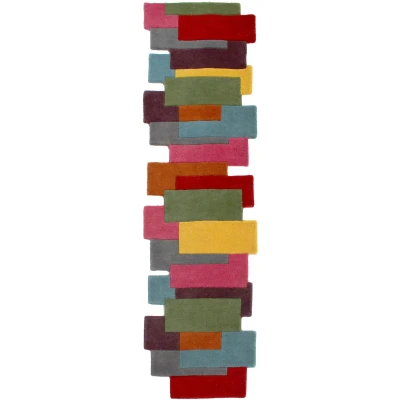 Abbildung von FLAIR RUGS Läufer &quot;Abstract Collage&quot;, rechteckig, 100% Wolle, Karo Design, Patchwork, modern, mehrfarbig, Teppichläufer