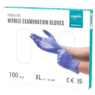 Abbildung von EUROPAPA® 100x Nitrilhandschuhe Lila Box Einweghandschuhe Einmalhandschuhe Untersuchungshandschuhe Nitril Handschuhe puderfrei ohne Latex unsteril latexfrei disposible gloves