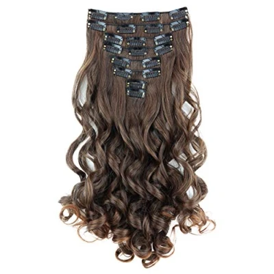 Abbildung von CAISHA XXL 8 Teiliges Set 45cm Langhaarige CLIP IN EXTENSIONS Synthetik Haarverlängerung Haarteil Voluminös Gelockt Braun Mix CES20 1