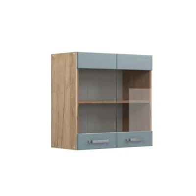 Abbildung von Vicco Glashängeschrank R Line, Blau Grau/Goldkraft Eiche, 60 cm