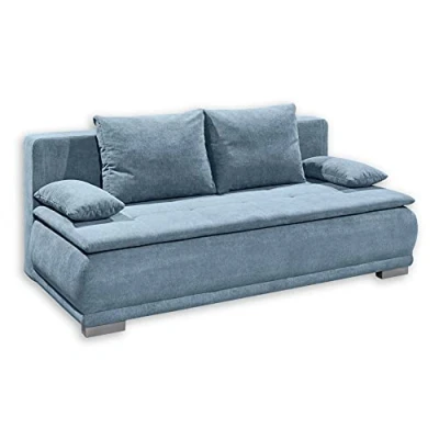 Abbildung von Stella Trading LUIGI Bequemes Schlafsofa mit Bettkasten, Stoffbezug Denim Klappbares Sofa Schlaffunktion und fest vernähtem Schaumtopper 211 x 93 103 cm (B/H/T)