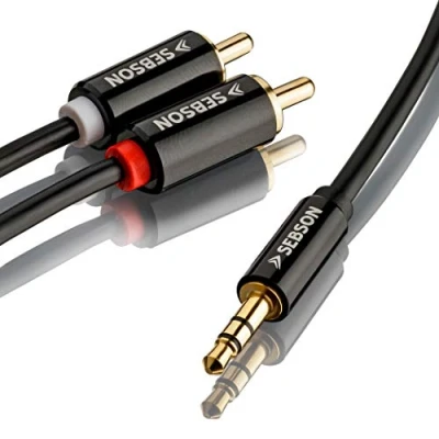 Abbildung von SEBSON Audio Kabel 5m, Klinke 3,5mm auf 2 Cinch Stecker, RCA zu Jack, männlich vergoldet abgeschirmt