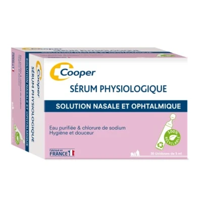 Abbildung von COOPER Physiologisches Serum Nase und Augen waschen tägliche Hygiene für die ganze Familie hergestellt in Frankreich Box mit 30 Einzeldosen, weiß, 5 ml (1 Stück)