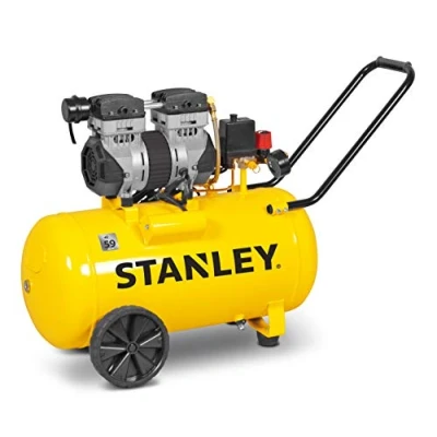 Abbildung von Stanley Kompressor 230V SXCMS1350HE Luftkompressor 8Bar 50L 52dB Geräuscharme Luftpumpe Ölfrei 150L/Min mit Handgriff und Rädern Gelb